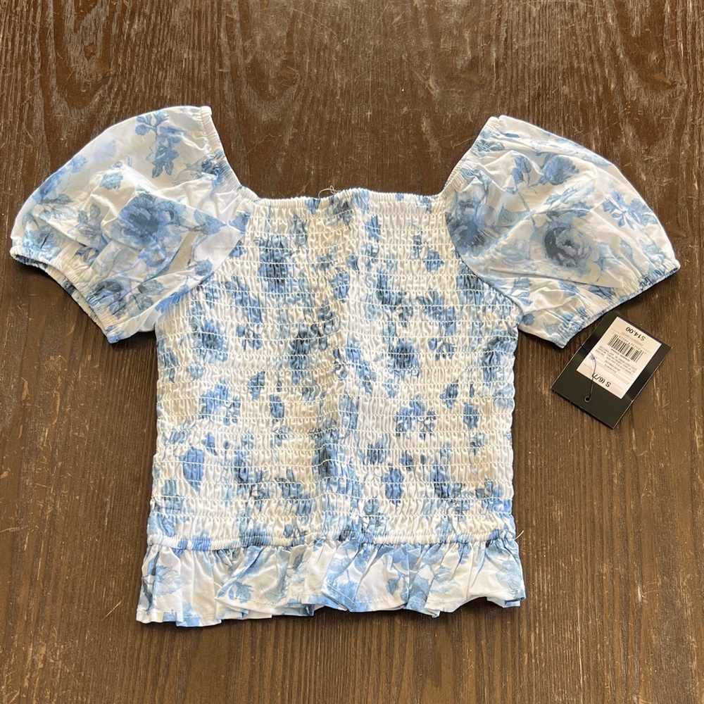Art class Light Blue Floral Puff Sleeve Blouse